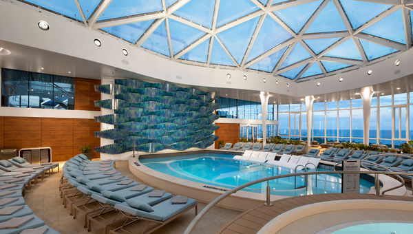 The ship's adults-only Solarium features three-dimensional art that represents the colors and movement of the ocean.