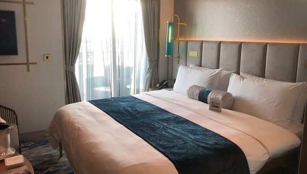 A remodeled stateroom on the ship, which now carries fewer passengers. A remodeled stateroom on the ship, which now carries fewer passengers.