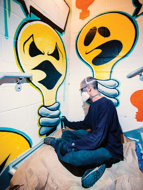 Meres One at work on CitizenM New York Bowery's Museum of Street Art. Meres One at work on CitizenM New York Bowery's Museum of Street Art.