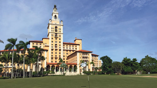 The Biltmore Hotel and its 315-tower of sit vanguard over the newly reconstructed 18th green at the classic Biltmore golf course. The Biltmore Hotel and its 315-tower of sit vanguard over the newly reconstructed 18th green at the classic Biltmore golf course.