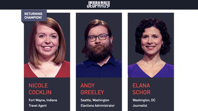 A screenshot of the contestant zone on Jeopardy’s website, showing Nicole Cocklin as returning champ.