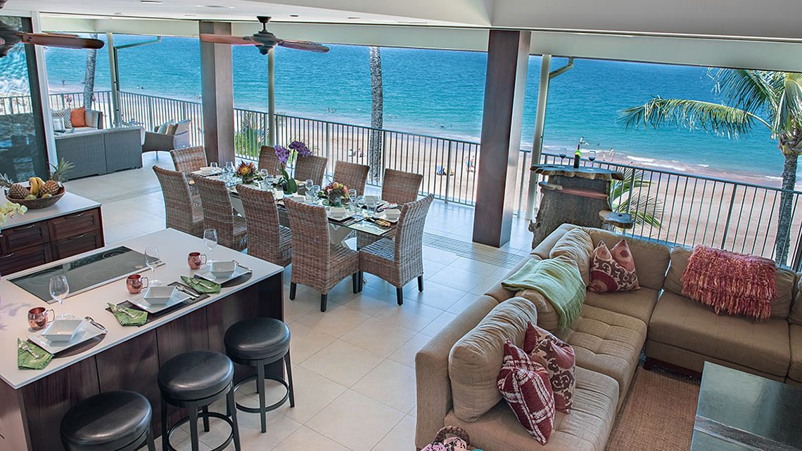 The Penthouse Maui boasts easy beach access and a 60-foot lanai in South Kihei, Maui.