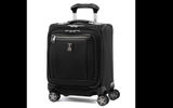 Designed for the practical traveler who is determined to skip the checked-luggage carousel and travel light as well, this spinner tote is just the right size and heft. Stain and abrasion resistant, with leather top and side carry handles, Travelpro Platinum Elite 21 Expandable Carryon features an external USB port and dedicated power bank pocket (power bank not included) to charge portable electronic devices; laptop and tablet sleeves padded with corduroy; eight self-aligning spinner wheels; and reliable chrome zippers. Other attributes include a removable quart-size wet pocket for toiletries and a tip-resistant two inches of expansion when needed.