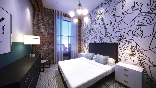 A bedroom in one of the short-term rental apartments at Domio’s New Orleans property. A bedroom in one of the short-term rental apartments at Domio’s New Orleans property.