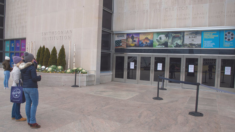 “Closed” signs greet visitors at the National Museum of American History.