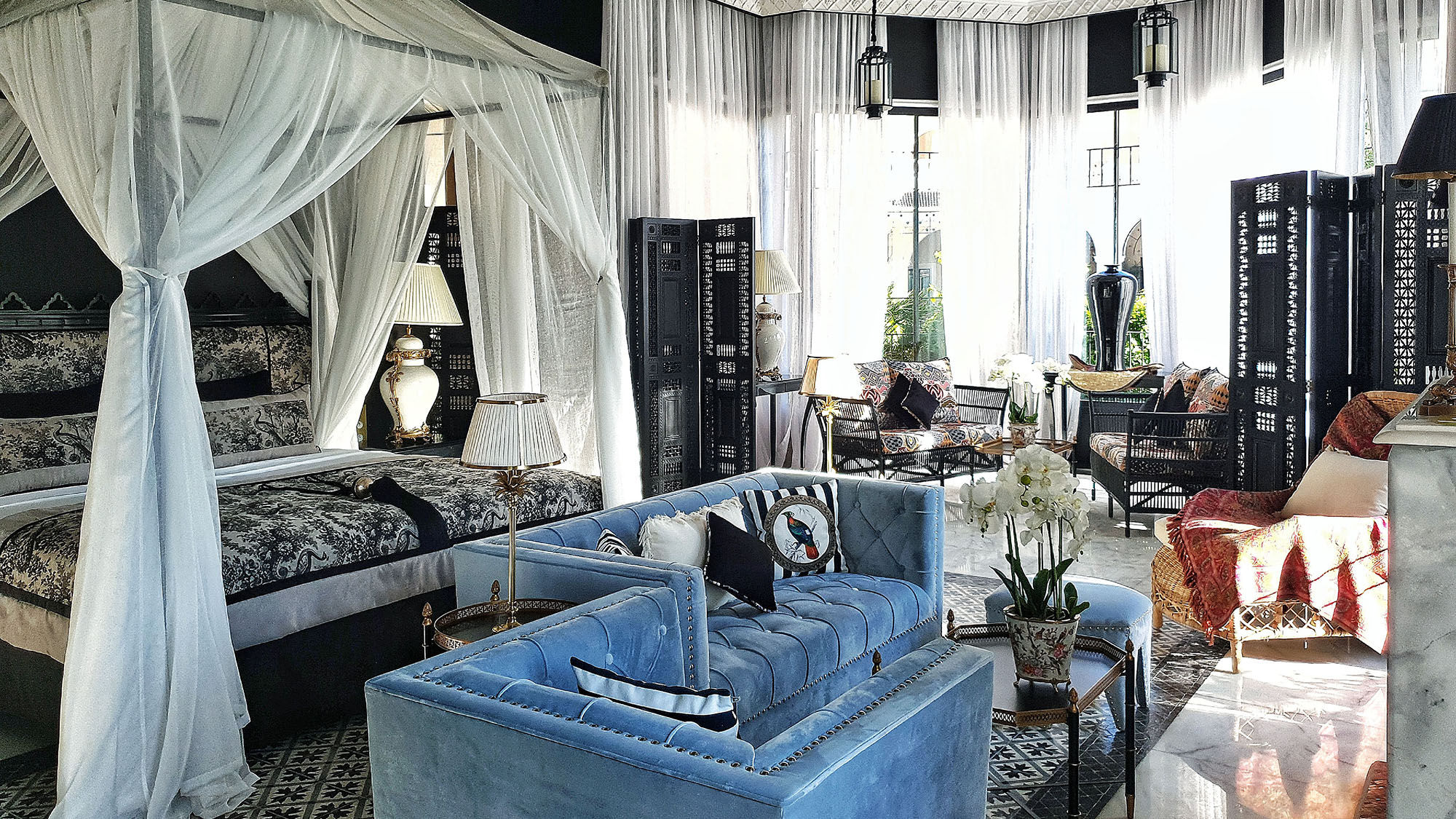 A suite at Palais Ronsard in Marrakech, Morocco.
