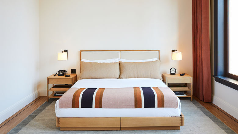 Goods from Shinola are showcased in guestrooms and available for purchase at the Shinola Hotel in Detroit.