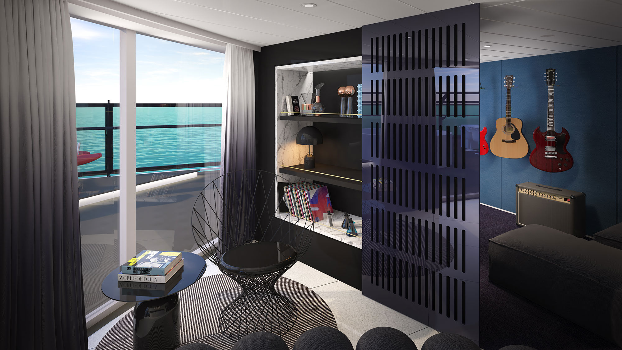 The largest of the Rock Star Suites, the Massive Suite has an expansive sea terrace complete with an outdoor Jacuzzi.