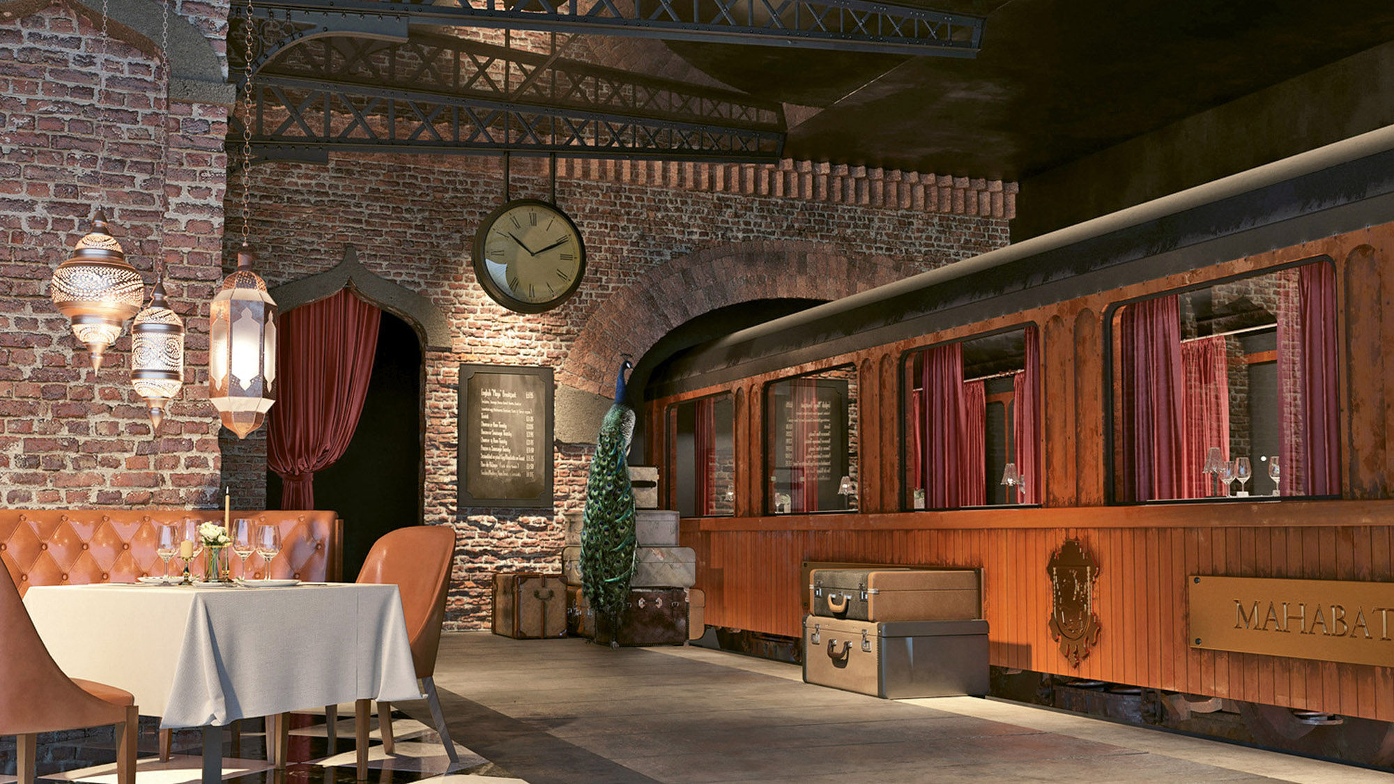 A rendering of the Indian restaurant at the Hyatt Ziva and Zilara Cap Cana, which will offer seating in a vintage railcar.
