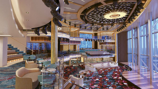 A rendering of the atrium on the Carnival Mardi Gras, which was designed in part to ease the flow of passengers between the starboard and port sides of the ship. A rendering of the atrium on the Carnival Mardi Gras, which was designed in part to ease the flow of passengers between the starboard and port sides of the ship.