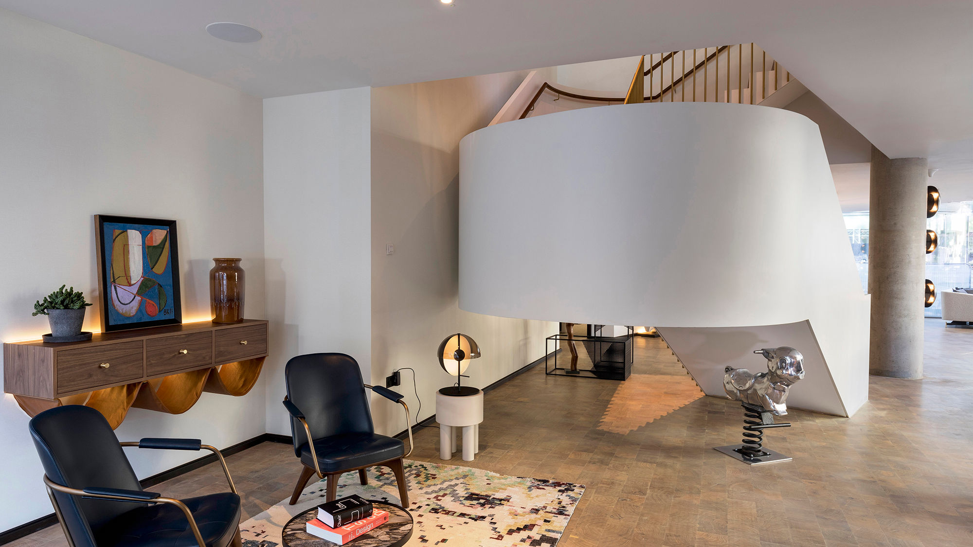 The lobby at the Bankside Hotel, an Autograph Collection hotel, London. The property features a hand-picked collection of works by a variety of British artists.