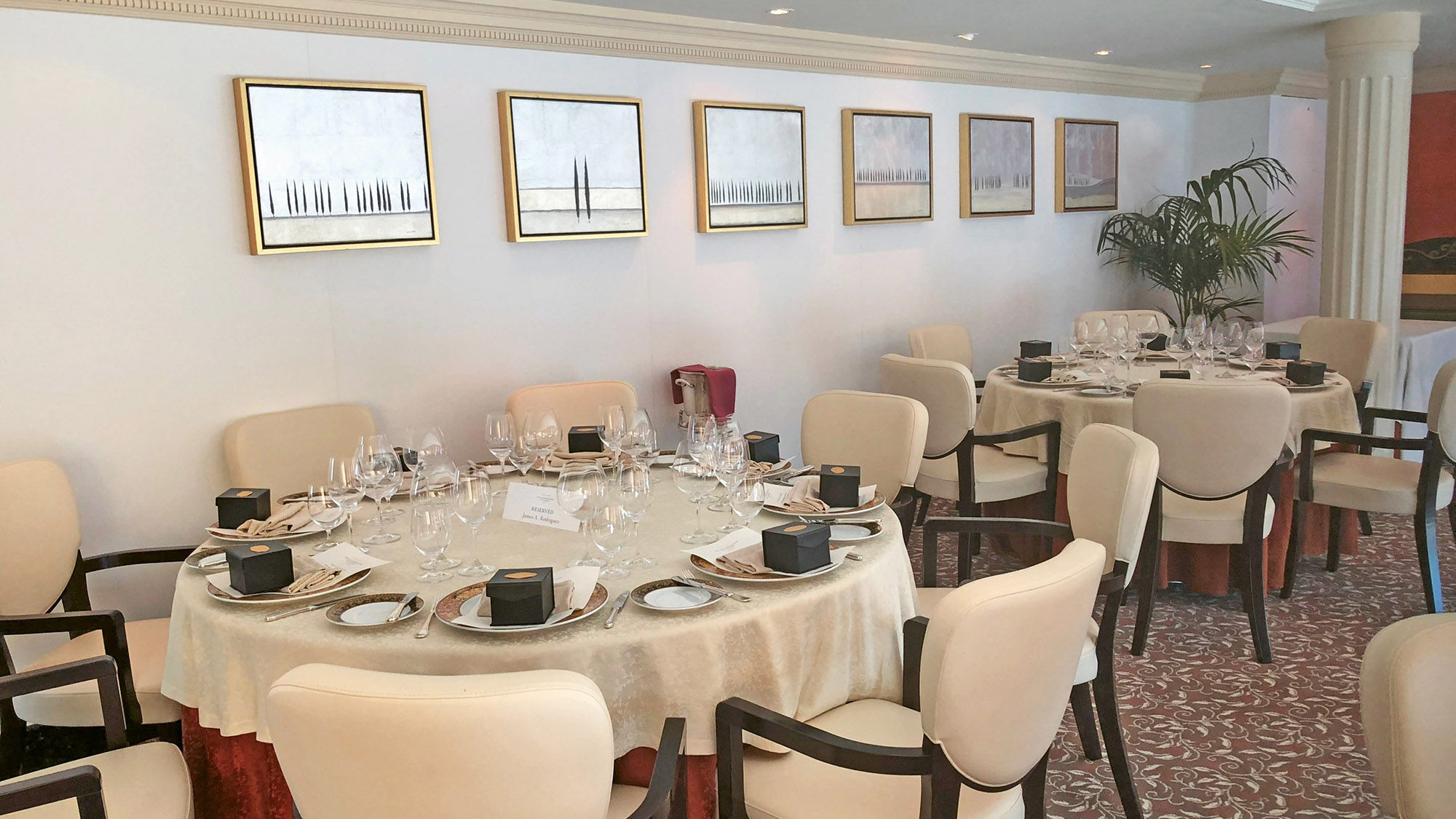 The Oceania Insignia’s Toscana restaurant. The ship’s renovation brought lighter colors, smaller chairs and more modern art.