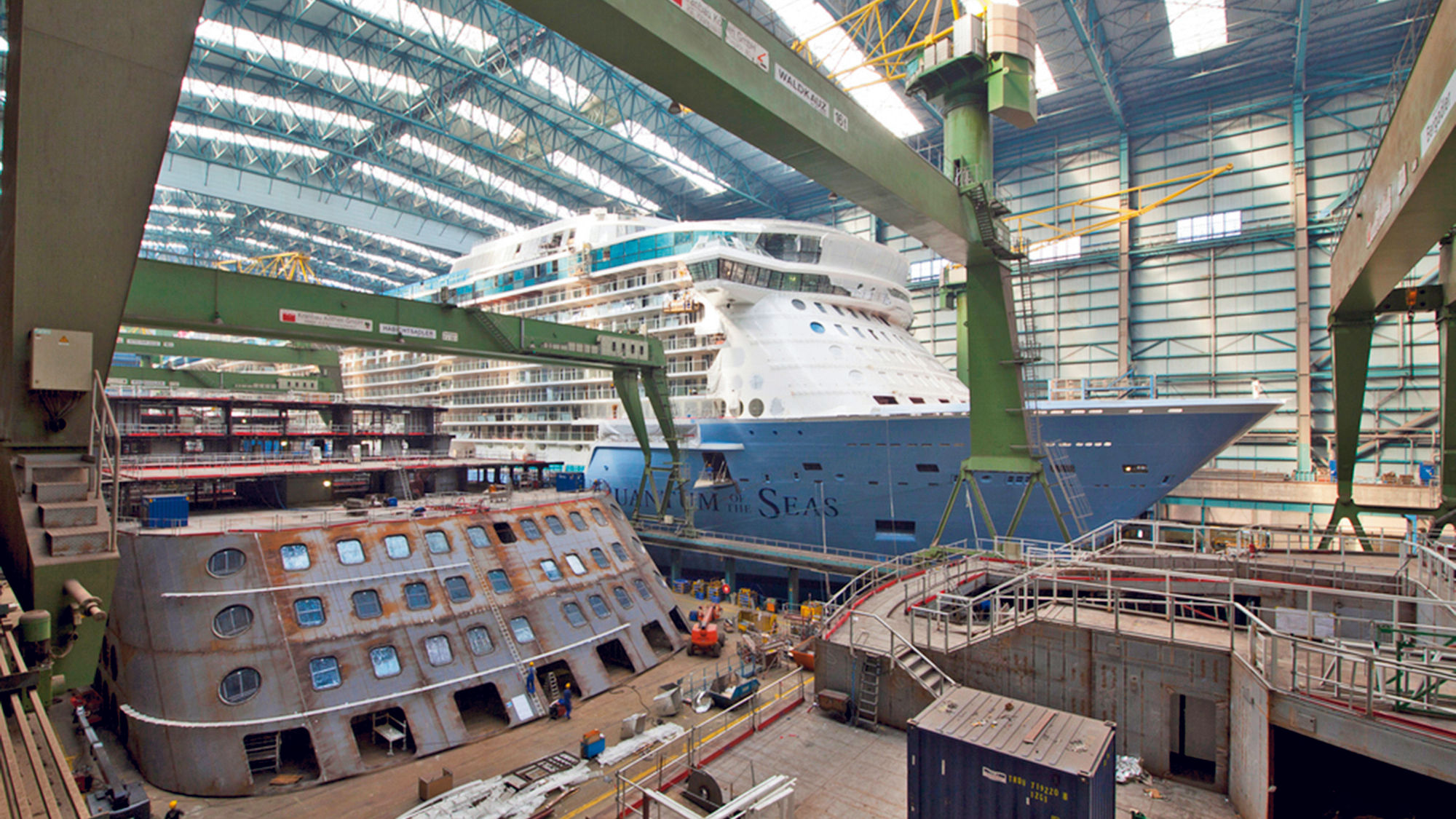 The Quantum of the Seas under construction at the Meyer Werft shipyard in Papenburg, Germany.