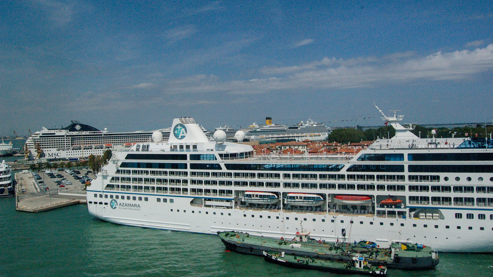 Cruise ships docked in Venice in summer 2012.