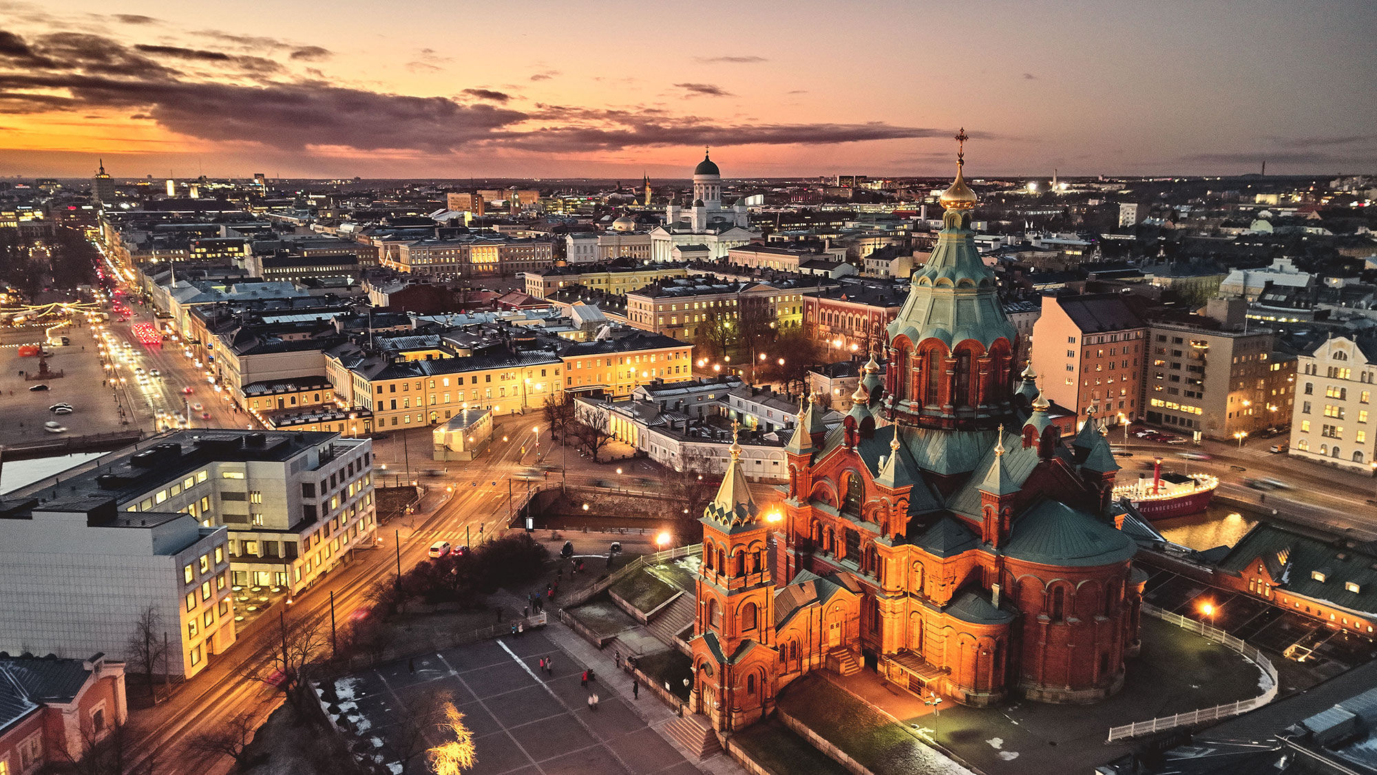 The Finnish capital of Helsinki at night. VisitFinland and Avanti Destinations are promoting travel to the city and to the Lapland region far to the north.