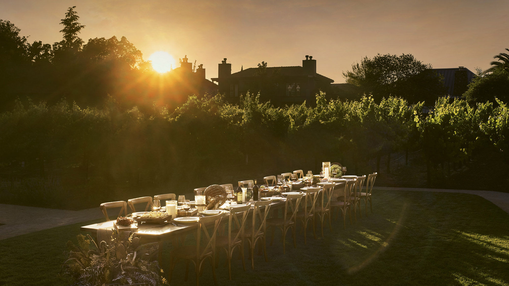 A table is set up for an event at the Hotel Villagio, which was renovated in the fall and also forms part of the Estate Yountville.