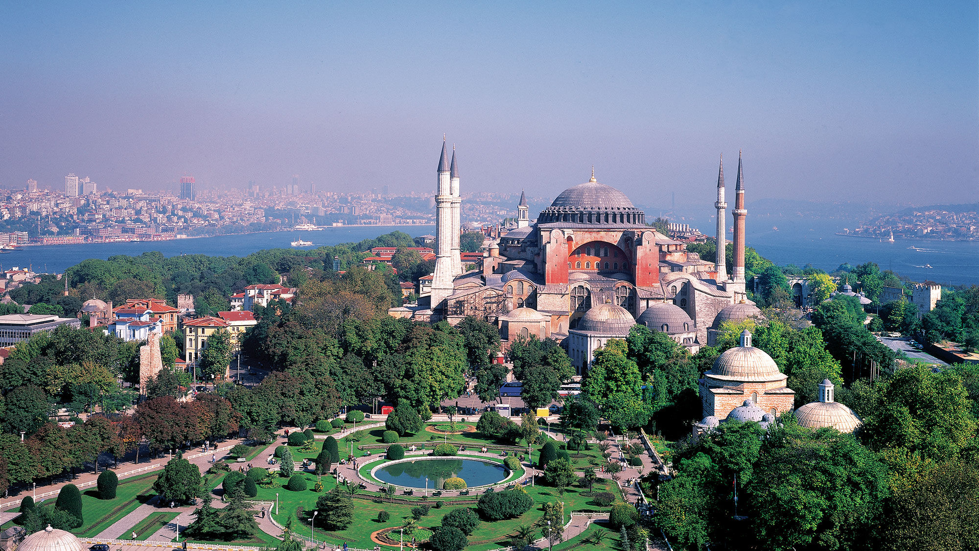 The Istanbul skyline highlighted by the Blue Mosque.