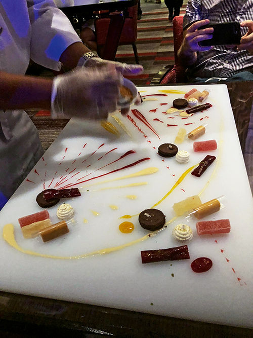 The Art at Your Table group dessert served in Carnival’s Fahrenheit 555 steakhouses. The Art at Your Table group dessert served in Carnival’s Fahrenheit 555 steakhouses.