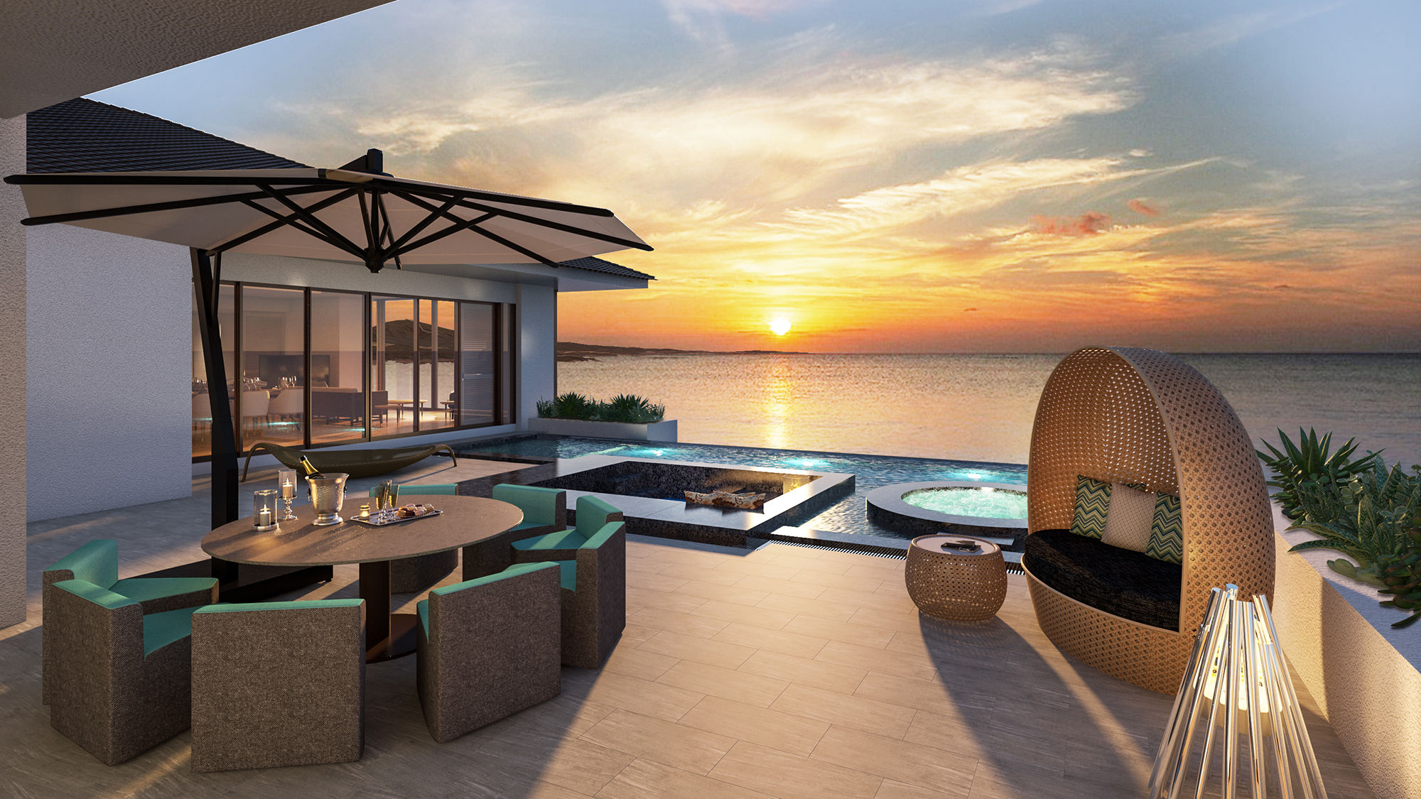 A rendering of the Orchid Suite at the Halekulani Okinawa.