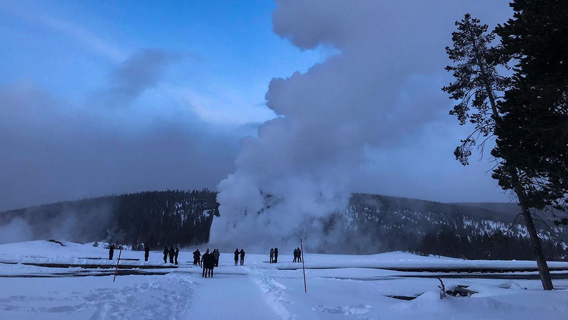 Old Faithful erupts at Yellowstone National Park.