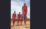 Masai men performing a traditional jumping dance for guests who were on a trip arrange by the Fairmont Mara Safari Club.