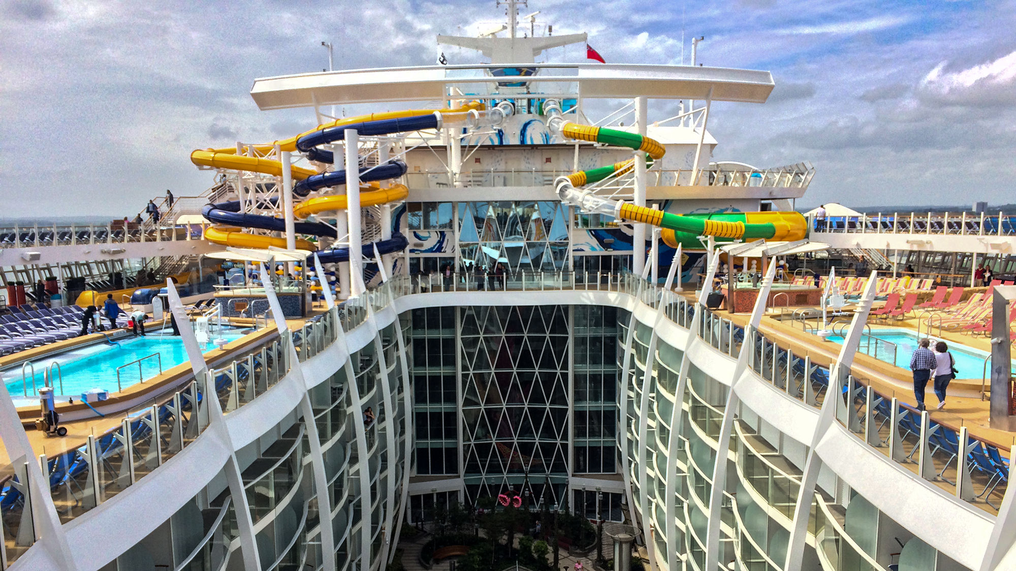 One of the distinctive designs of the Oasis class is the interior cutout for the Central Park green space, shown here on the Harmony of the Seas in 2016.