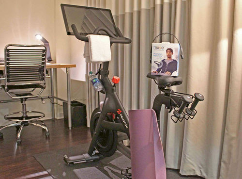 The Well + Away rooms at the Zetta feature Peloton stationary bikes. The Well + Away rooms at the Zetta feature Peloton stationary bikes.