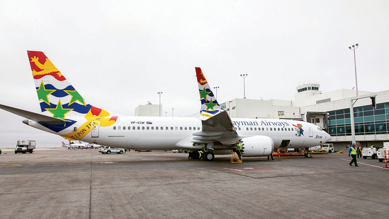 A Cayman Airways plane in Denver.