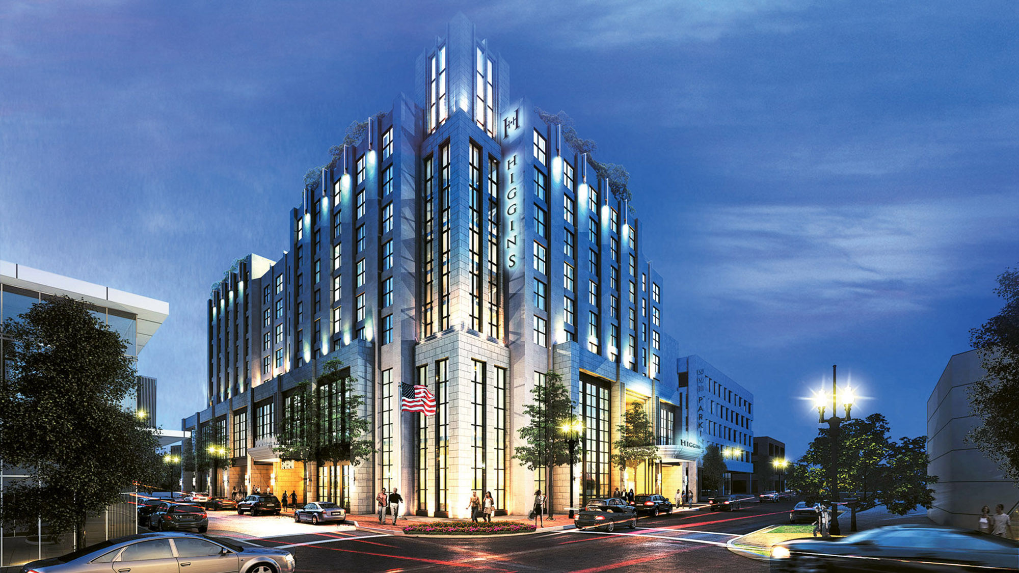 A rendering of the Higgins Hotel & Conference Center, a 1940s-themed hotel scheduled to open this year.
