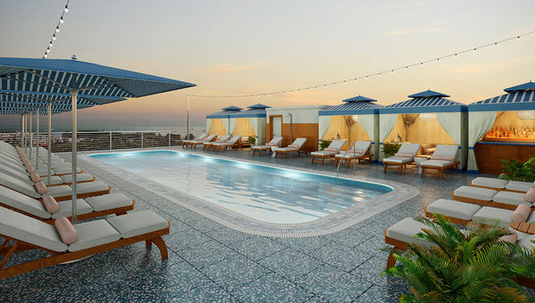 Rendering of the rooftop pool deck at the Mr. C Coconut Grove hotel. Rendering of the rooftop pool deck at the Mr. C Coconut Grove hotel.