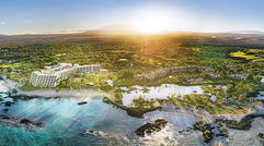 An aerial view of Hawaii's Mauna Lani, Auberge Resorts Collection which has been undergoing an extensive redesign and revitalization from the former Mauna Lani Bay Hotel & Bungalows.