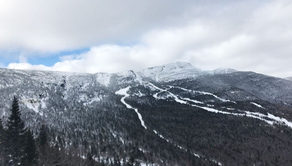 A view of Stowe and Mount Mansfield from the ski resort's Fourruner Quad chair lift.