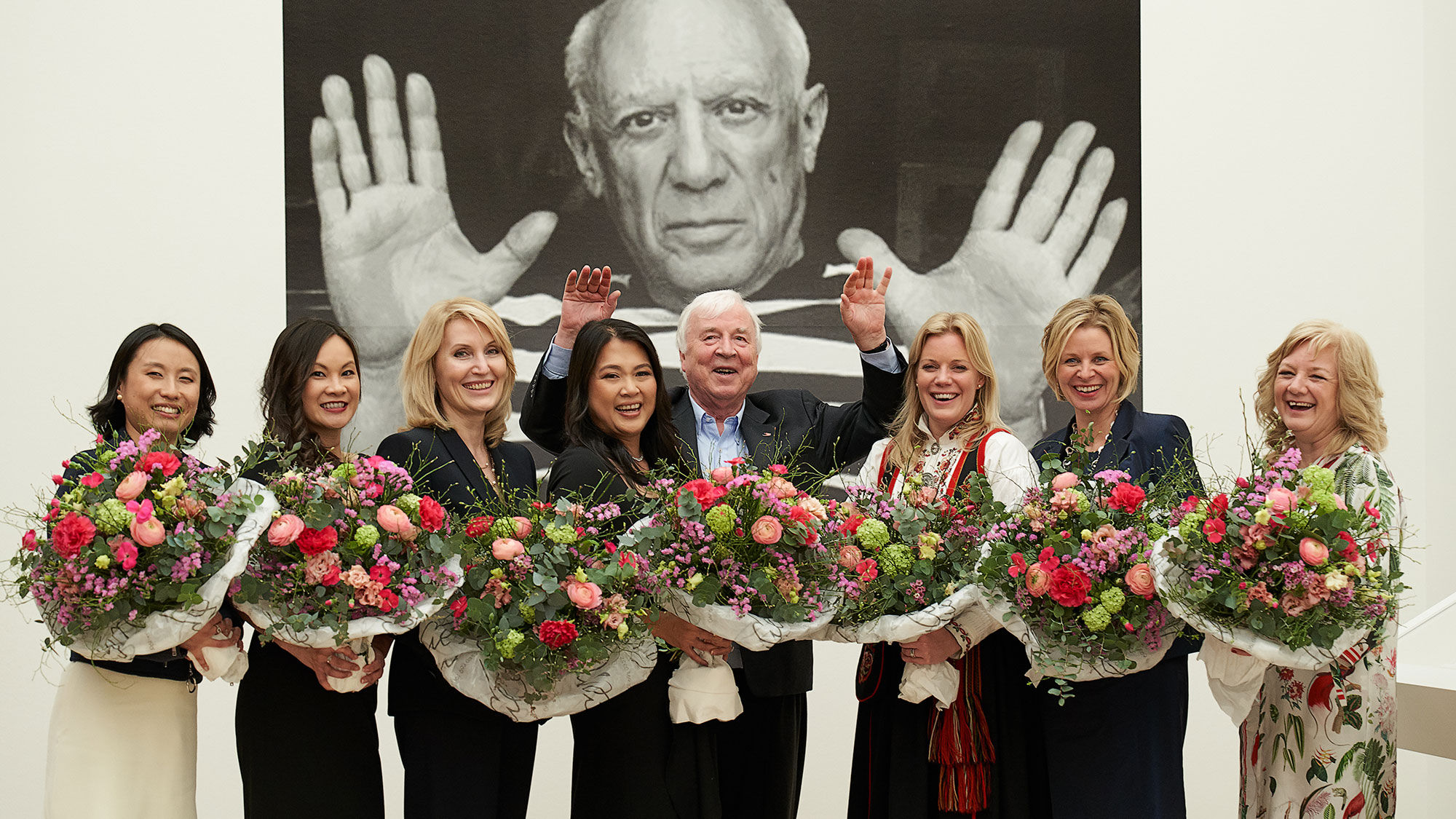 Viking chairman Torstein Hagen with the godmothers of its new river ships.