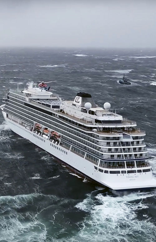 The Viking Sky battles rough seas off Norway's stormy western coast. Many passengers had to be evacuated in a helicopter rescue operation.
