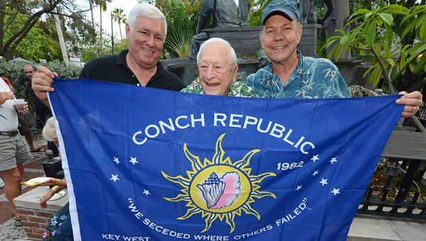 Stuart Newman, center, flanked by former state representative Ron Saunders and Florida Keys businessman Ed Swift, on the 30th anniversary of the declaration of a Conch Republic in Key West. In addition to cruise lines, Newman’s agency has represented the Keys for decades. Stuart Newman, center, flanked by former state representative Ron Saunders and Florida Keys businessman Ed Swift, on the 30th anniversary of the declaration of a Conch Republic in Key West. In addition to cruise lines, Newman’s agency has represented the Keys for decades.
