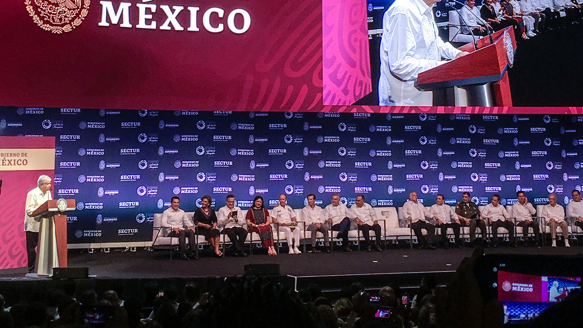 Mexico President Andres Manuel Lopez Obrador addresses attendees at Tianguis Turistico in Acapulco.