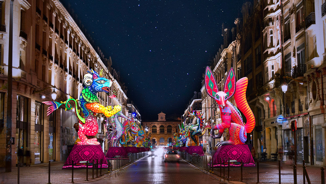 During Lille 3000, Mexican folk art sculptures will line the city's main artery, Rue Faidherbe.