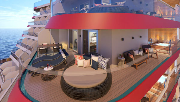 Excel Aft Suites will have wraparound balconies, a private outdoor hot tub and areas for al fresco dining and relaxing. Excel Aft Suites will have wraparound balconies, a private outdoor hot tub and areas for al fresco dining and relaxing.