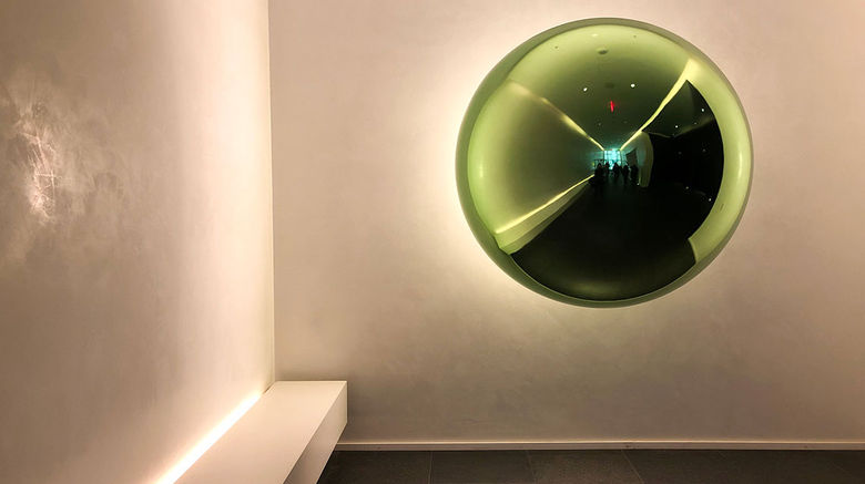 When guests enter the Times Square Edition, they're greeted by an art installation near the elevators at ground level. The 452-room hotel officially opened in March.