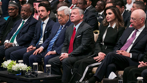 From left: President Muhammadu Buhari of Nigeria, President Ismail Omar Guelleh of Djibouti, Crown Prince Hussein bin Abdullah of Jordan, President Mahmoud Abbas of the Palestinian Authority, King Abdullah II of Jordan, Queen Rania of Jordan and Klaus Schwab, executive chairman of the World Economic Forum (WEF), listen to presentations about tourism in Jordan at a regional WEF conference on the Middle East and Africa last week. From left: President Muhammadu Buhari of Nigeria, President Ismail Omar Guelleh of Djibouti, Crown Prince Hussein bin Abdullah of Jordan, President Mahmoud Abbas of the Palestinian Authority, King Abdullah II of Jordan, Queen Rania of Jordan and Klaus Schwab, executive chairman of the World Economic Forum (WEF), listen to presentations about tourism in Jordan at a regional WEF conference on the Middle East and Africa last week.