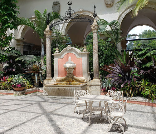A fountain in the interior courtyard of the Vizcaya Museum House & Gardens in Miami. A fountain in the interior courtyard of the Vizcaya Museum House & Gardens in Miami.