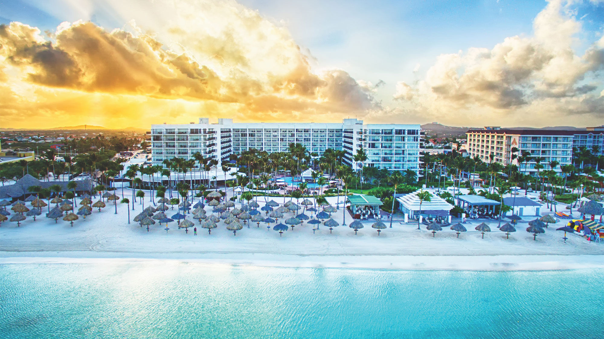 The Aruba Marriott Resort at sunrise. Guests get loyalty points based on how long they can go without their phones.