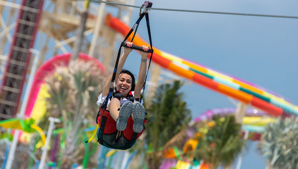 A 1,600-foot-long zipline course crisscrosses Perfect Day at CocoCay.