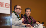 Jonathan Clarkson, managing director of loyalty, partnerships and products for Southwest Airlines (left), was interviewed onstage by Travel Weekly editor in chief Arnie Weissmann. Southwest recently began flying to Hawaii, which has had a significant impact on the Hawaii market.