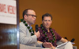 Jonathan Clarkson, managing director of loyalty, partnerships and products for Southwest Airlines (left), was interviewed onstage by Travel Weekly editor in chief Arnie Weissmann. Southwest recently began flying to Hawaii, which has had a significant impact on the Hawaii market.