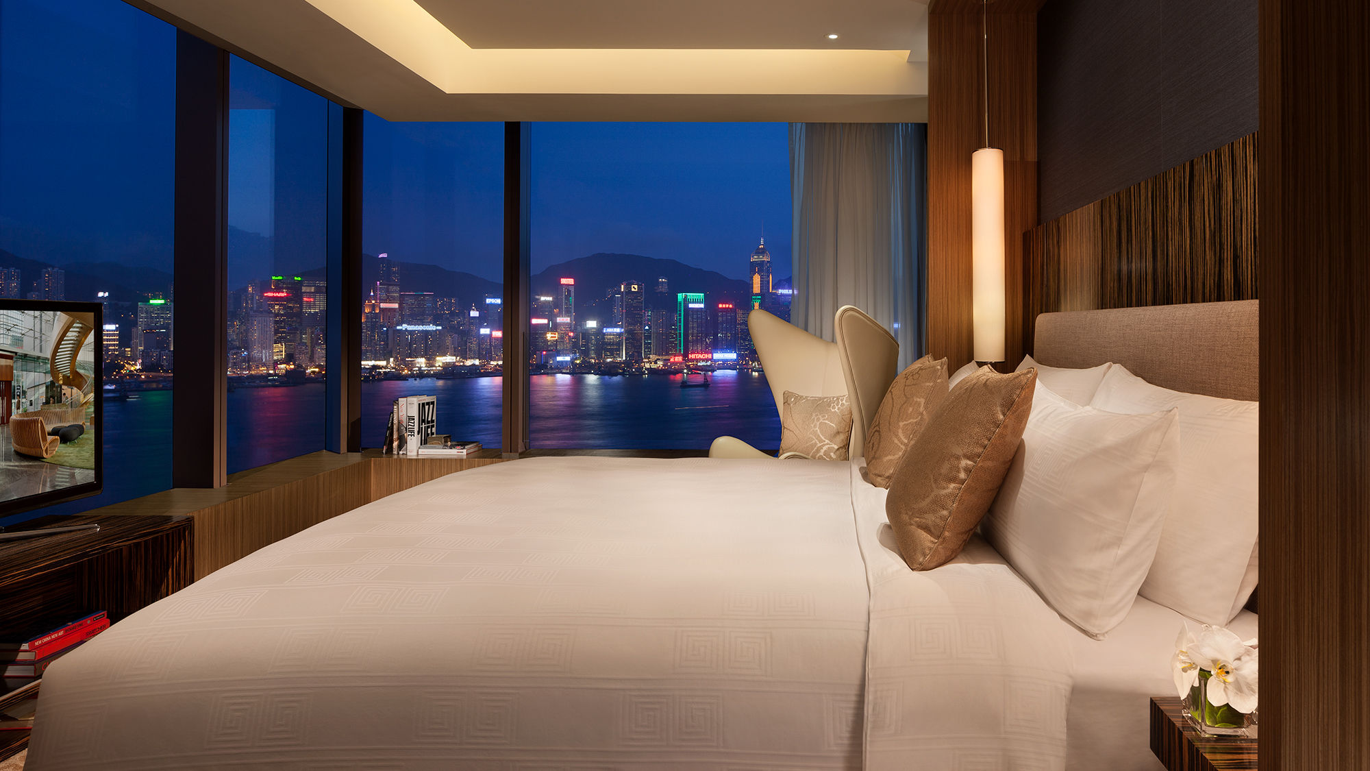 The bedroom in the Club 80 Harbour Suite at the Hotel Icon.