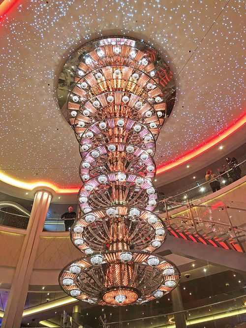 A showpiece chandelier in one of the atria.