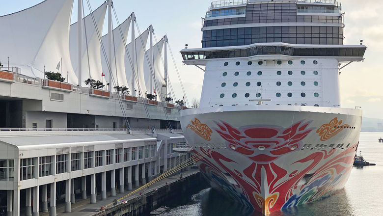 The Norwegian Joy alongside the Canada Place terminal in Vancouver. Members of Congress are proposing that Canada allow ships to make port calls without disembarking as a way around the country's big-ship cruise ban.