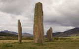 One of the stone circles at Machrie Moor on the Isle of Arran, said to date back 4,500 years. The center stone is about 16 feet tall.