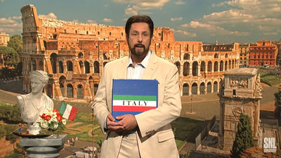 Adam Sandler playing Joe Romano of Romano Tours in an SNL skit parodying Steve Perillo and Perillo Tours commercials.